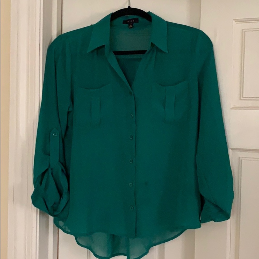 Green button front blouse